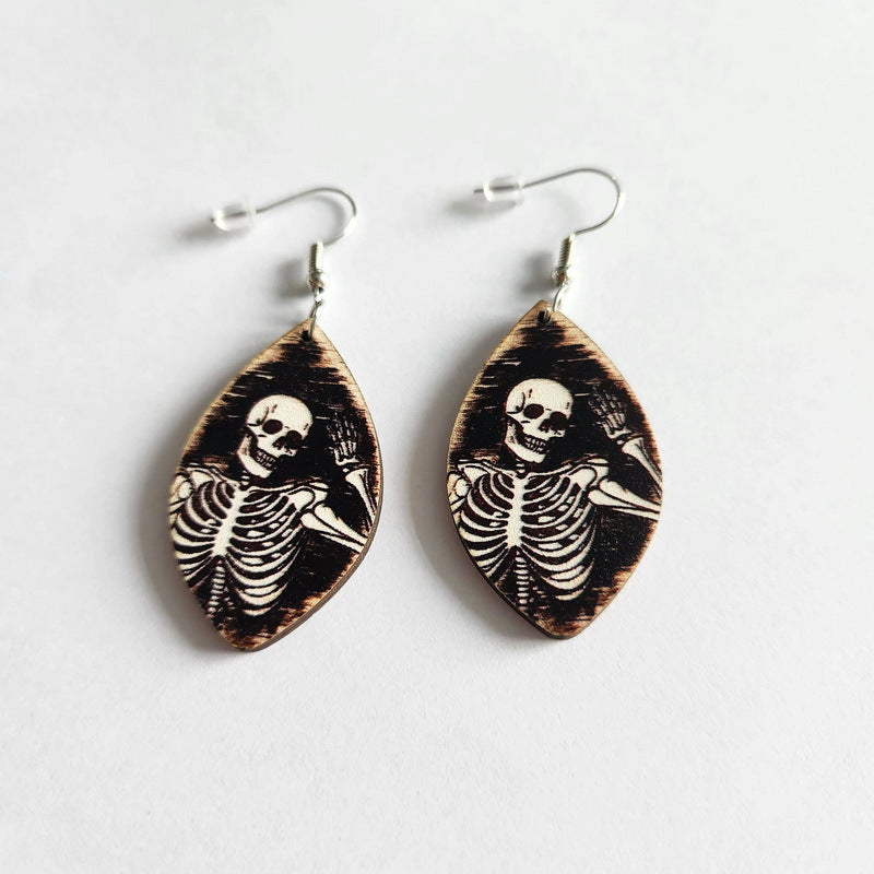 Wholesale Wooden Halloween Rainbow Pumpkin Earrings